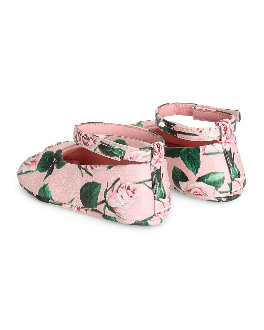 Rose-Print Lambskin Ballet Flats - Pink