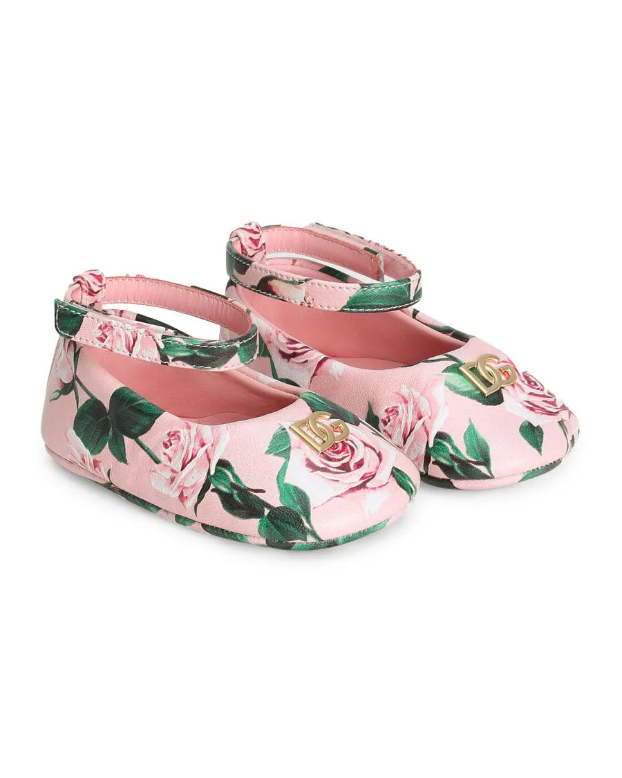Rose-Print Lambskin Ballet Flats - Pink