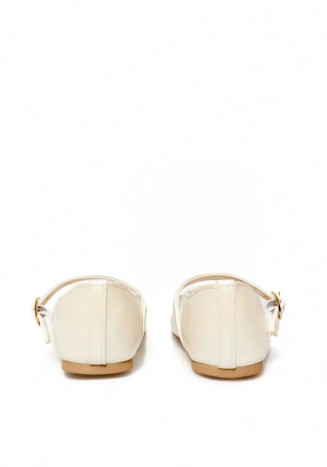 Scalloped pearly-finish ballet flats - White