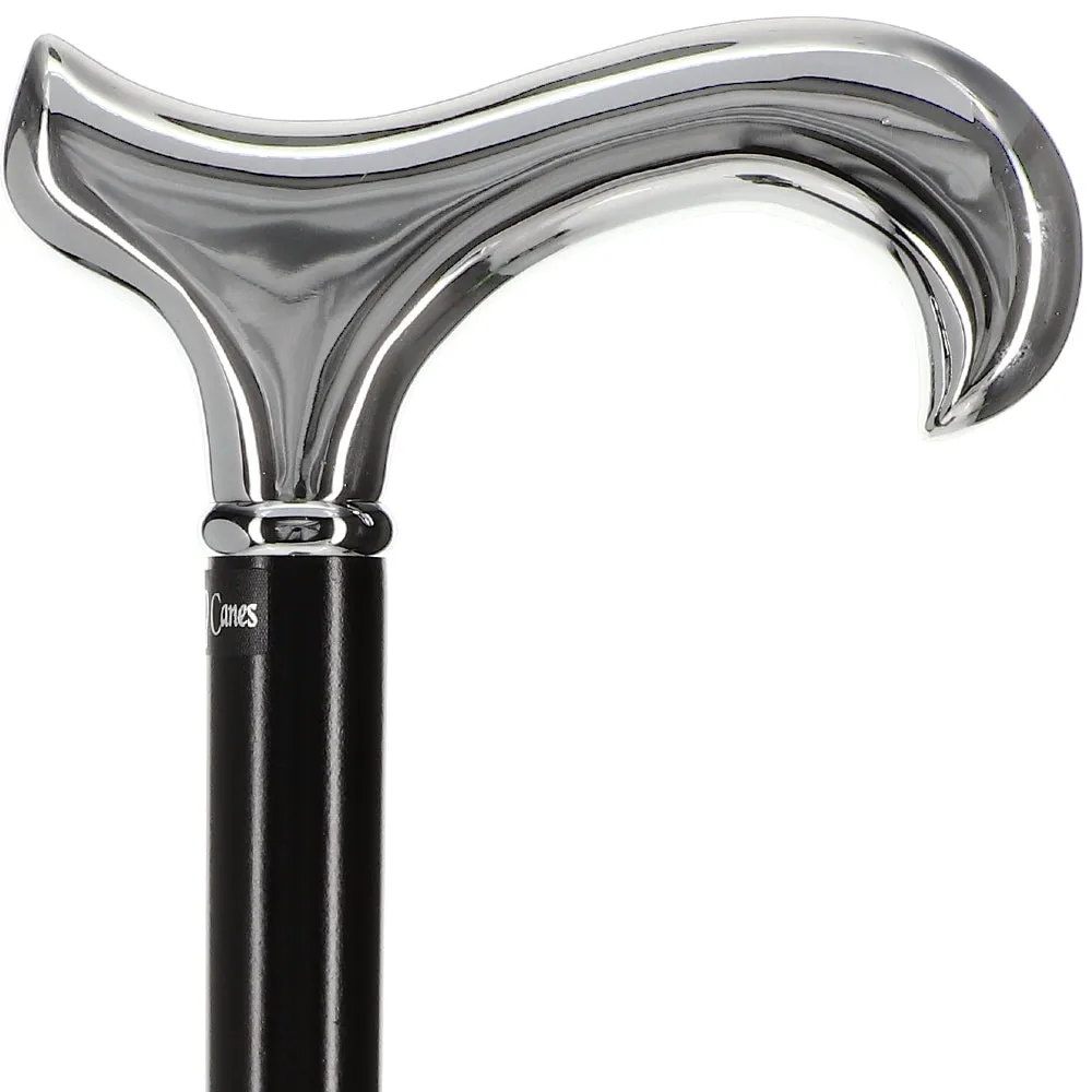 Scratch and Dent Formal Chrome Derby Cane, Black Beechwood & Silver Collar V3390