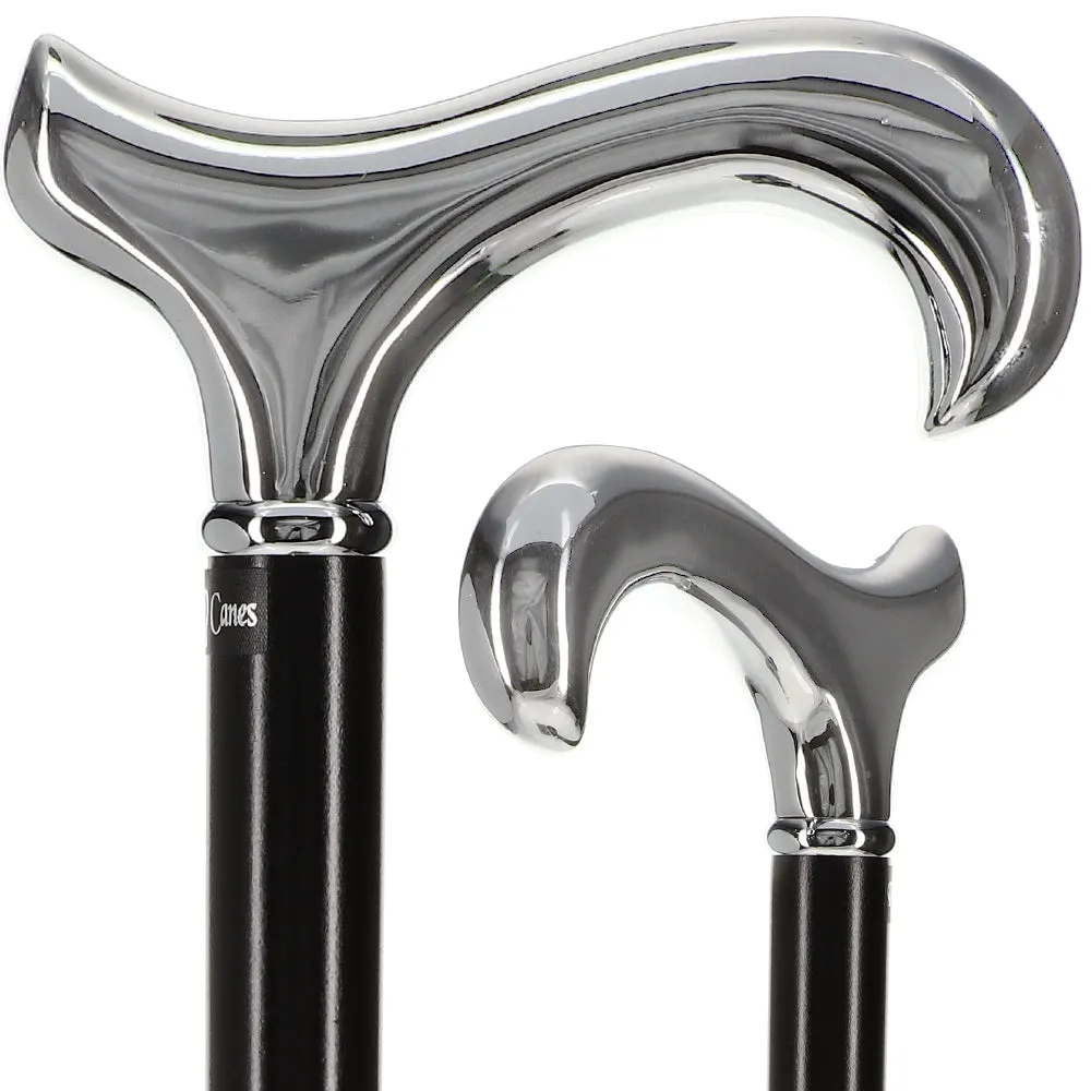 Scratch and Dent Formal Chrome Derby Cane, Black Beechwood & Silver Collar V3390