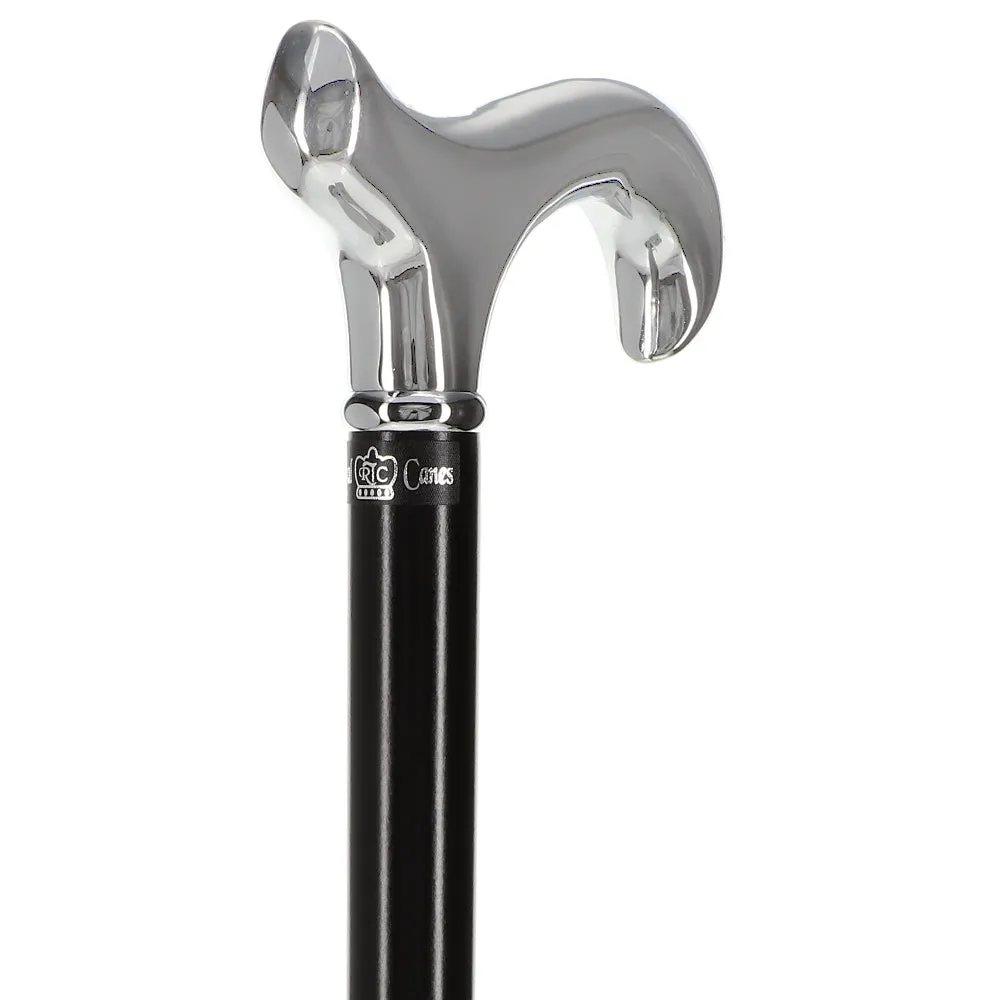 Scratch and Dent Formal Chrome Derby Cane, Black Beechwood & Silver Collar V3390