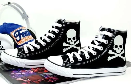 Skull Luminous Canvas Shoes High Top Sneaker Sport Shoes Christmas Gifts