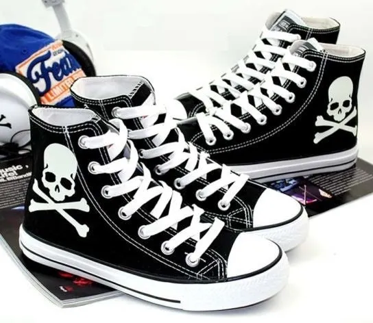 Skull Luminous Canvas Shoes High Top Sneaker Sport Shoes Christmas Gifts
