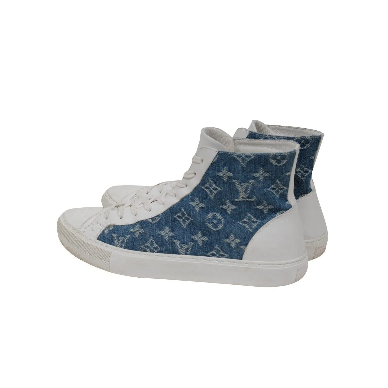 Tattoo Sneaker White Blue Denim LV Logo Monogram High Top