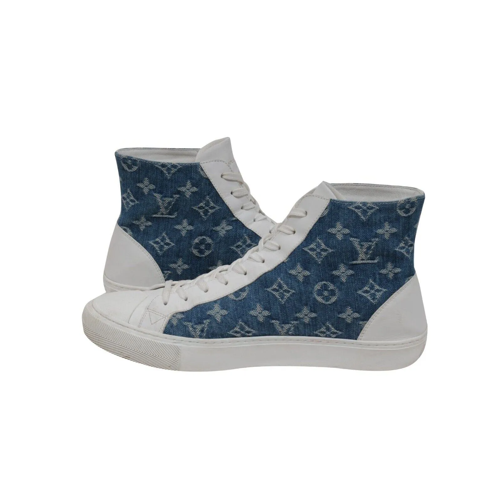 Tattoo Sneaker White Blue Denim LV Logo Monogram High Top