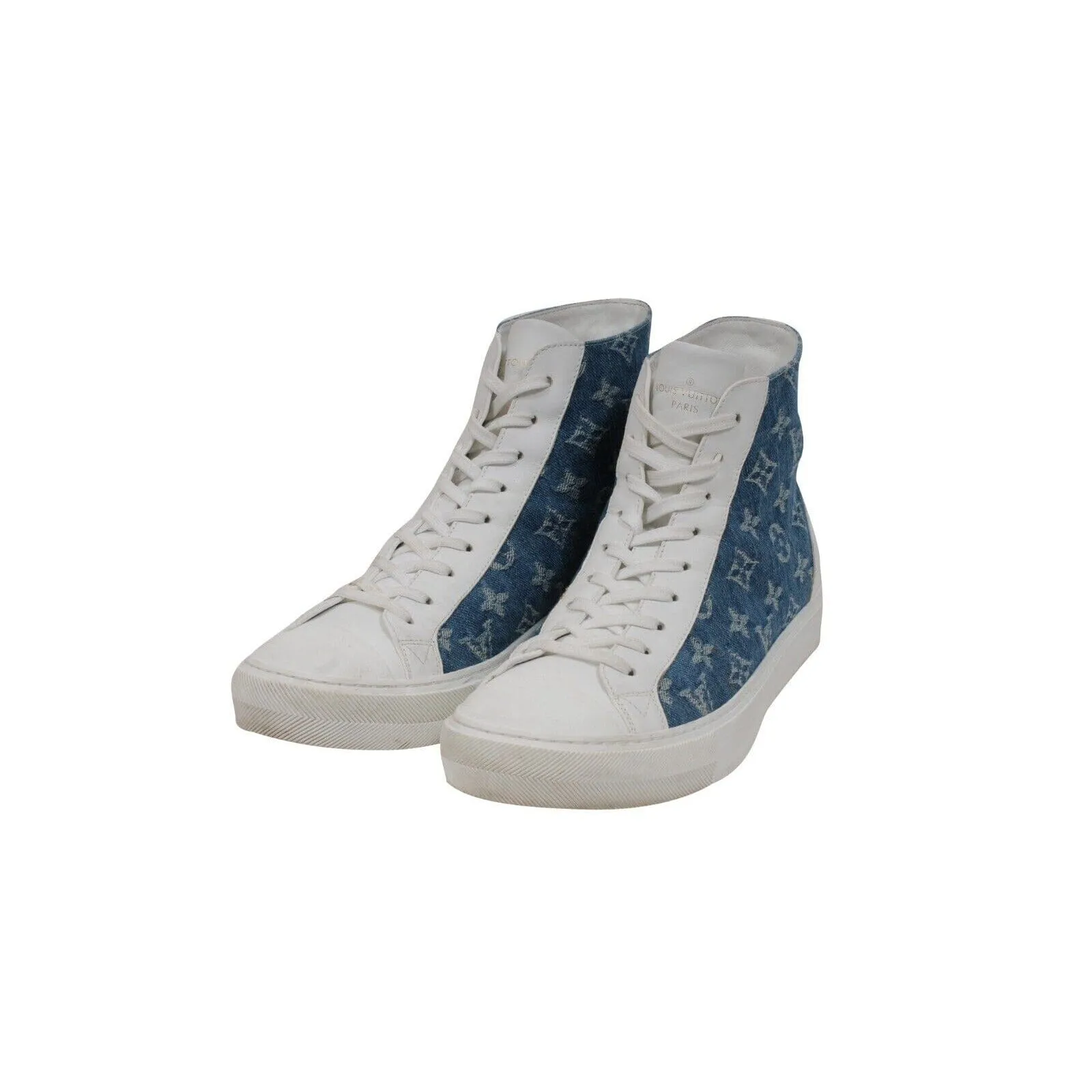 Tattoo Sneaker White Blue Denim LV Logo Monogram High Top