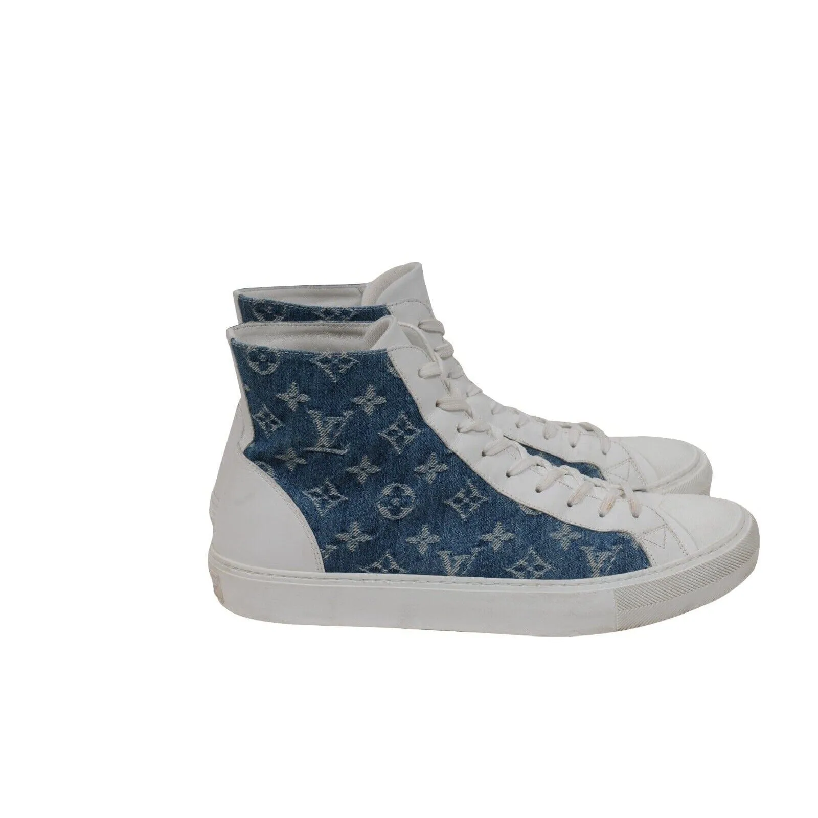 Tattoo Sneaker White Blue Denim LV Logo Monogram High Top