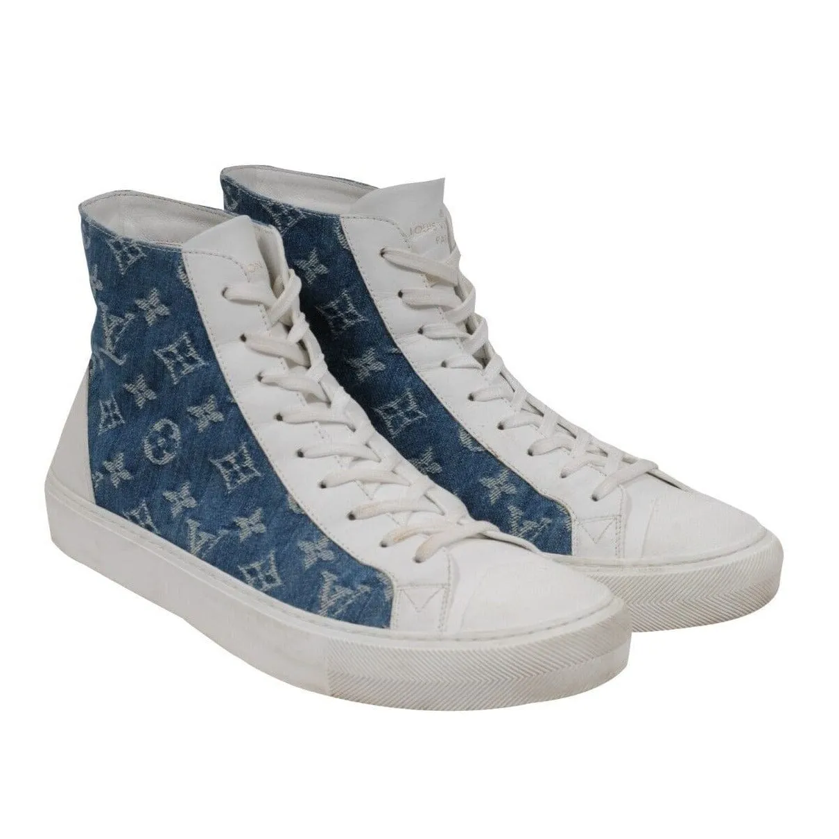 Tattoo Sneaker White Blue Denim LV Logo Monogram High Top