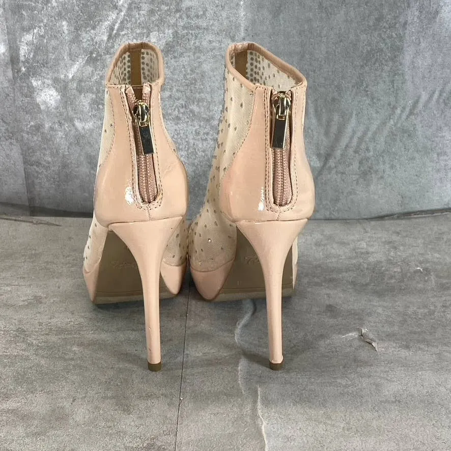 THALIA SODI Women's Nude Mesh Desire Rhinestone Peep-Toe Stiletto Heels SZ 7.5