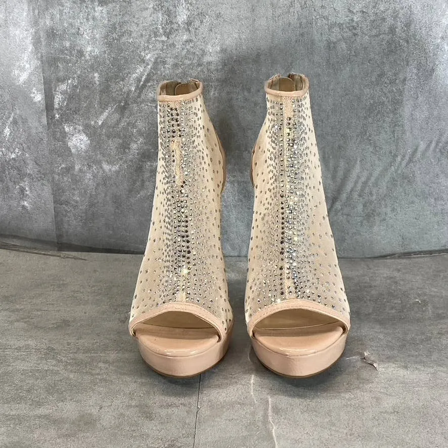 THALIA SODI Women's Nude Mesh Desire Rhinestone Peep-Toe Stiletto Heels SZ 7.5