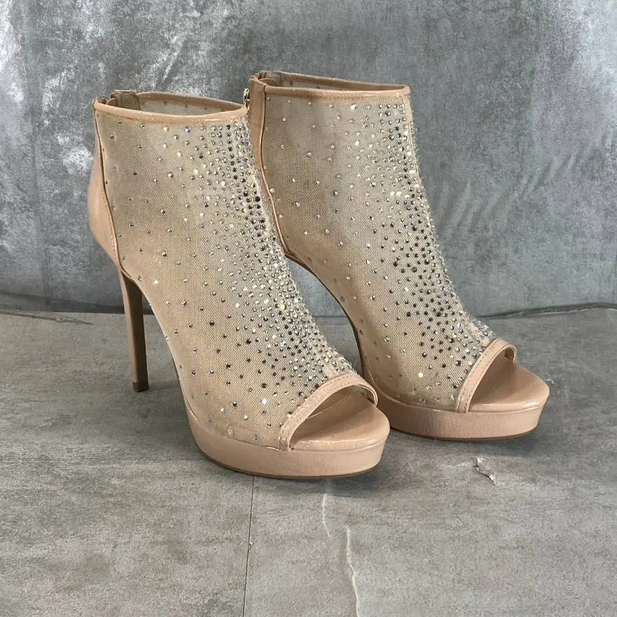 THALIA SODI Women's Nude Mesh Desire Rhinestone Peep-Toe Stiletto Heels SZ 7.5
