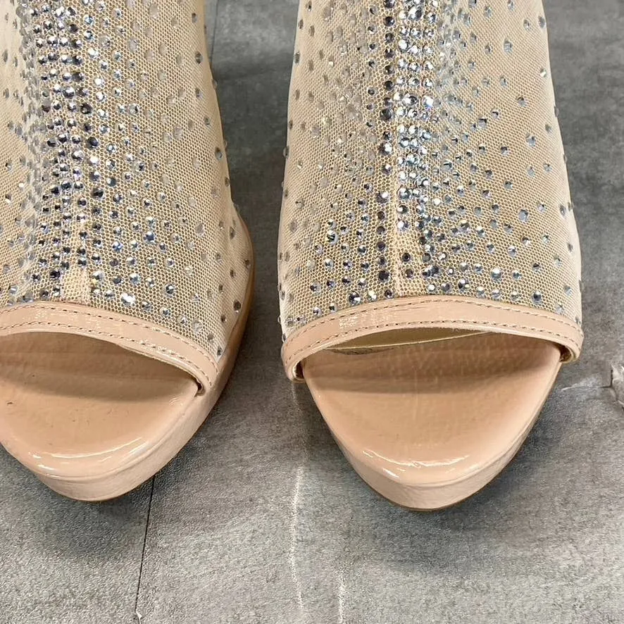 THALIA SODI Women's Nude Mesh Desire Rhinestone Peep-Toe Stiletto Heels SZ 7.5