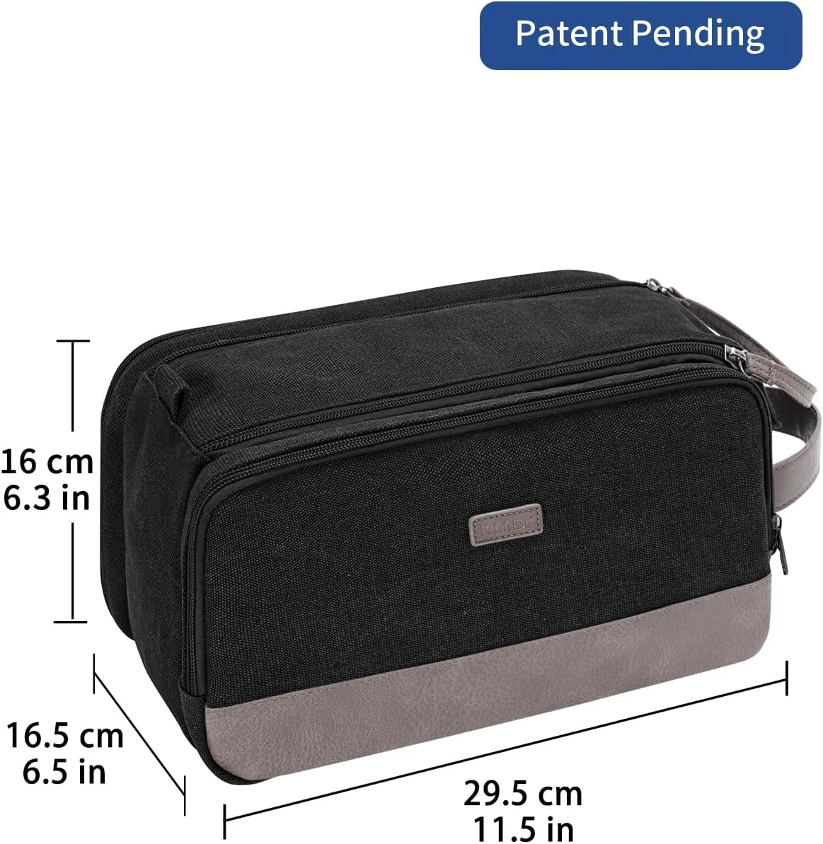 WANDF Toiletry Bag for Men Travel Toiletry Organizer Canvas and Leather Dopp Kit Water-Resistant Shaving Bag for Travel Accessories (Black, Patent Pending)