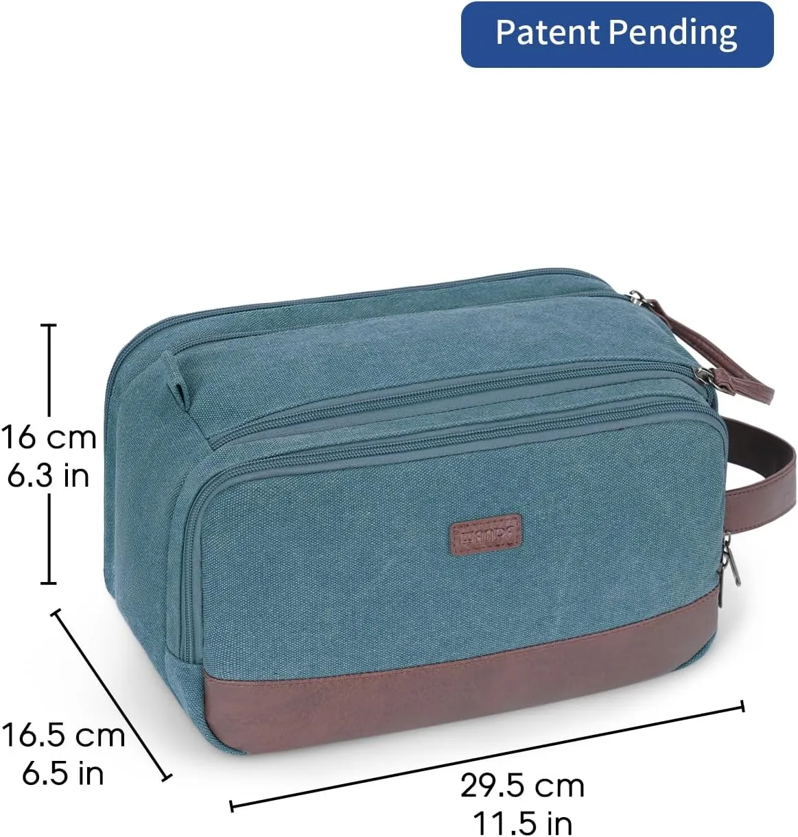 WANDF Toiletry Bag for Men Travel Toiletry Organizer Canvas and Leather Dopp Kit Water-Resistant Shaving Bag for Travel Accessories (Blue-Green)