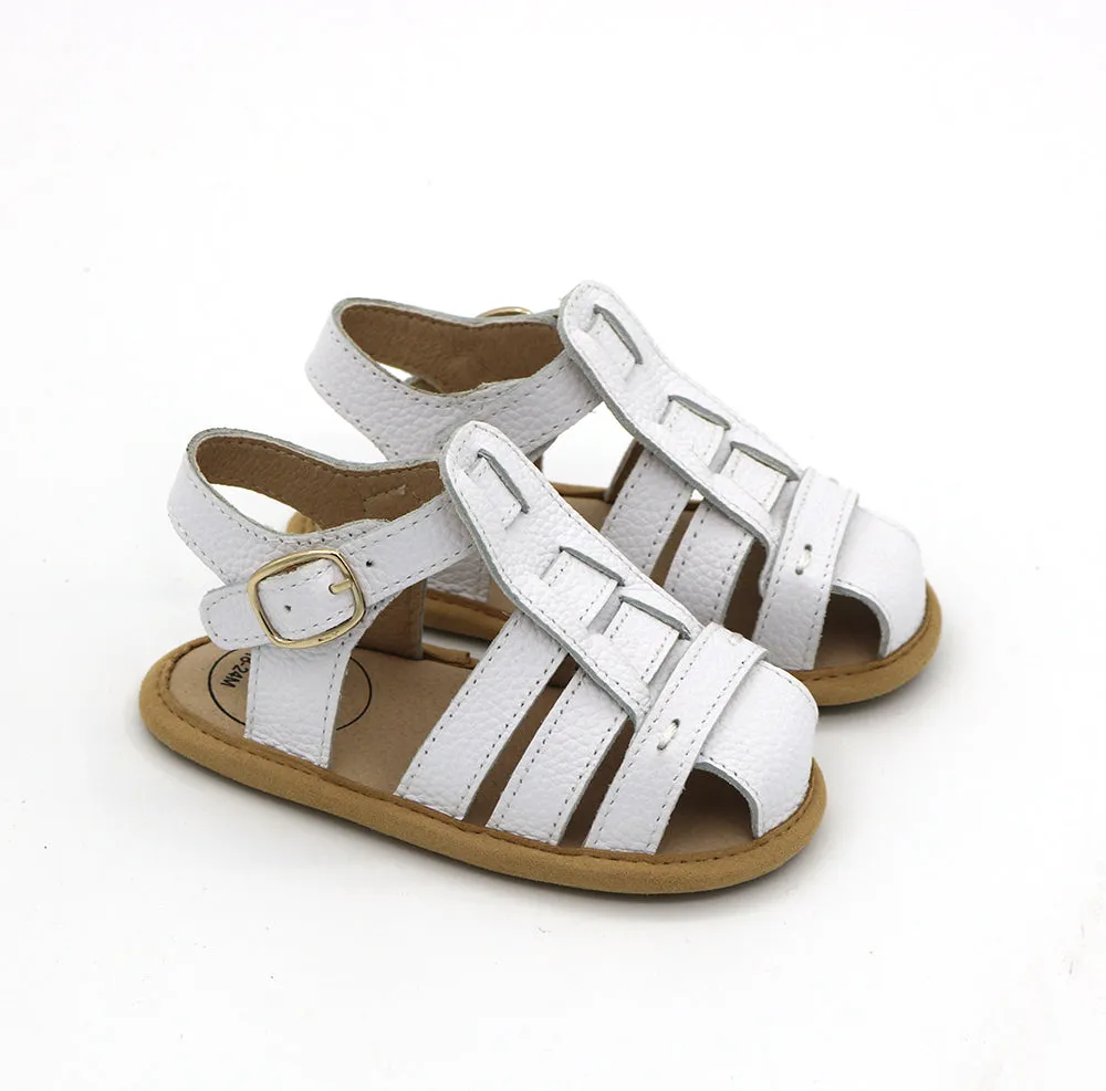 White Leather Penny Sandals