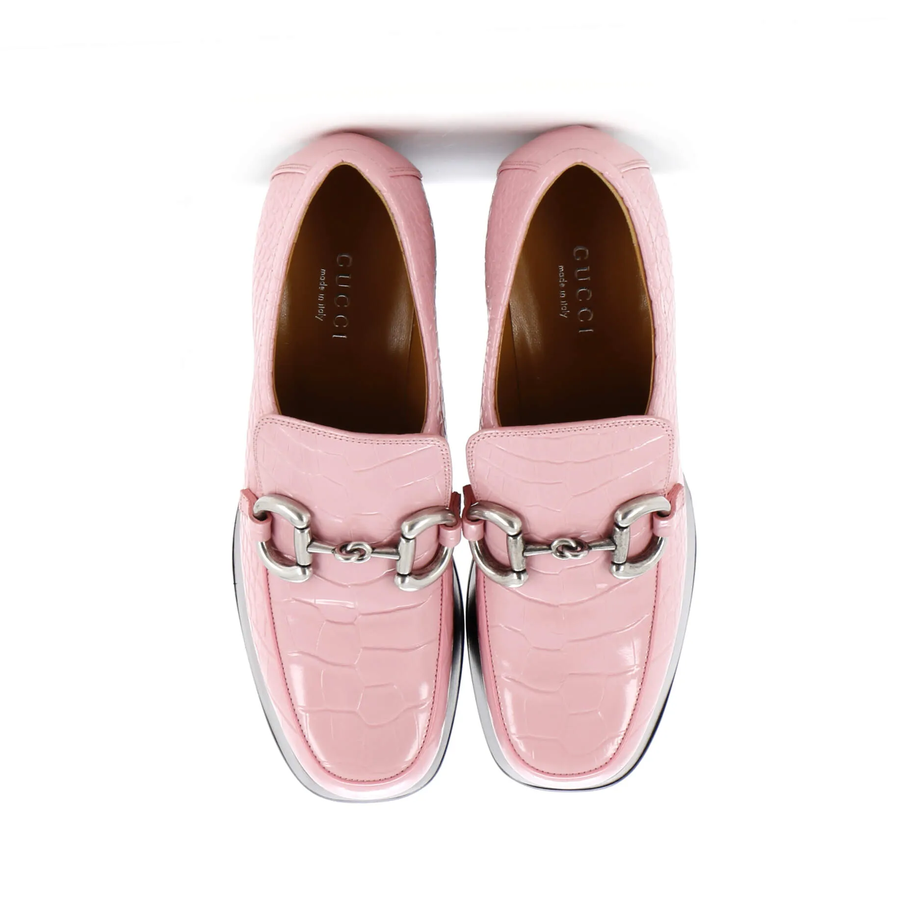 Women's Horsebit Platform Loafers Crocodile Embossed Leather