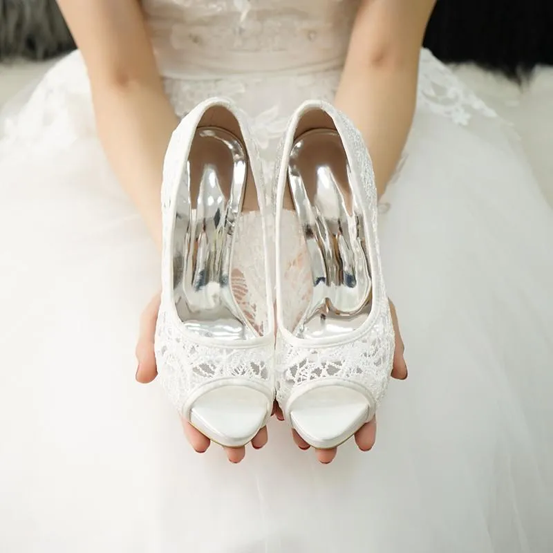 Women's lace wedding platform peep toe stiletto heels