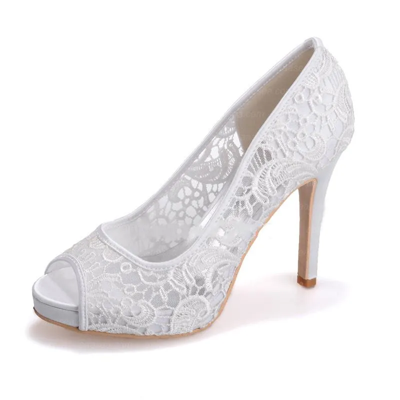 Women's lace wedding platform peep toe stiletto heels