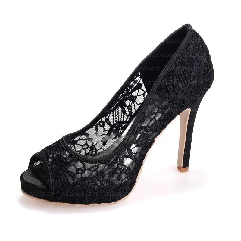 Women's lace wedding platform peep toe stiletto heels