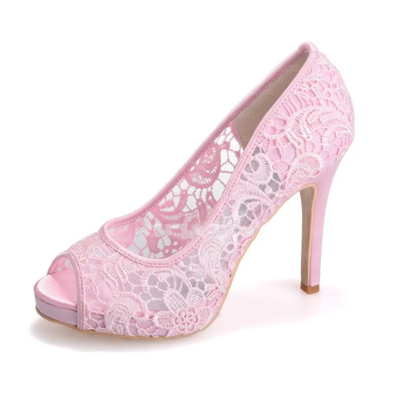 Women's lace wedding platform peep toe stiletto heels