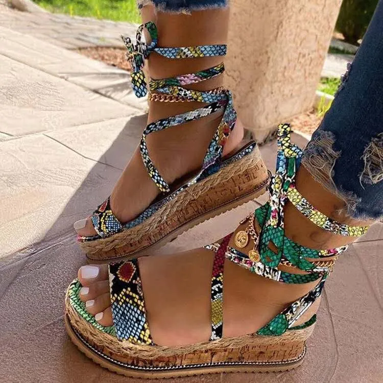 Women’s Printed Wrap Roman Sandals in 6 Colors