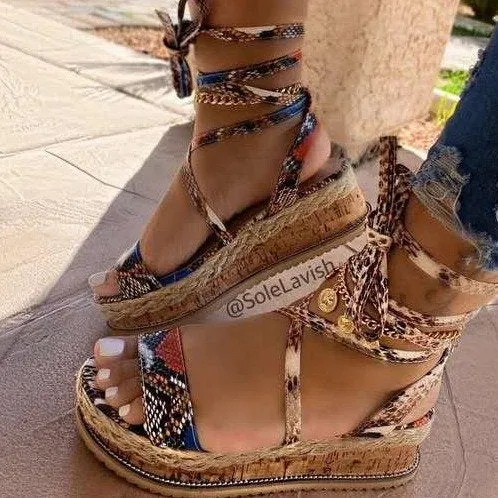 Women’s Printed Wrap Roman Sandals in 6 Colors