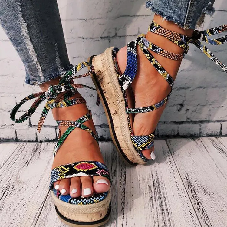 Women’s Printed Wrap Roman Sandals in 6 Colors