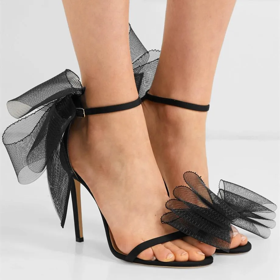 Women's sexy silk lace bowknot high heels sandals