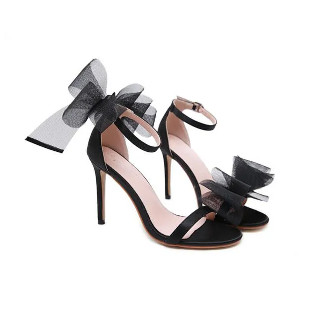 Women's sexy silk lace bowknot high heels sandals