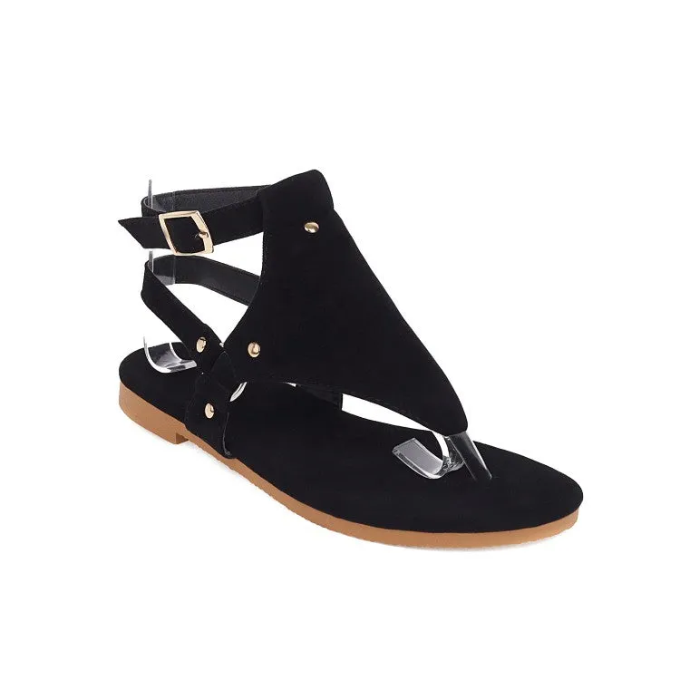 Women's Solid Color Flip Flops Hollow Out Rivets Flat Sandals