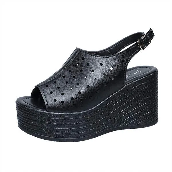 Women's Thick Sole Roman Style Wedge Sandals with Peep Toe 83528607C