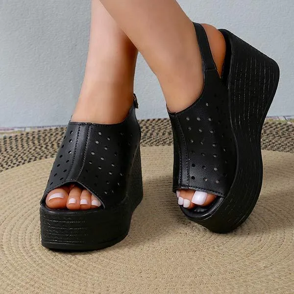 Women's Thick Sole Roman Style Wedge Sandals with Peep Toe 83528607C