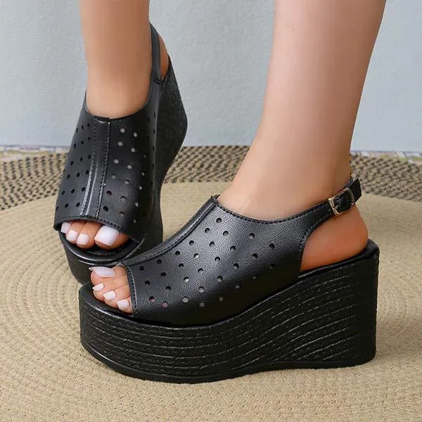 Women's Thick Sole Roman Style Wedge Sandals with Peep Toe 83528607C