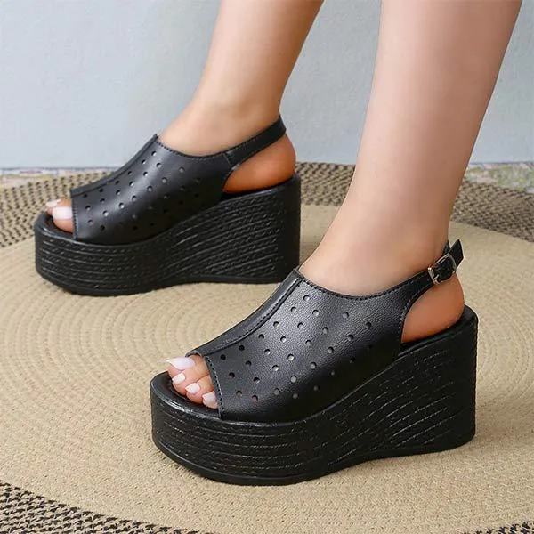 Women's Thick Sole Roman Style Wedge Sandals with Peep Toe 83528607C