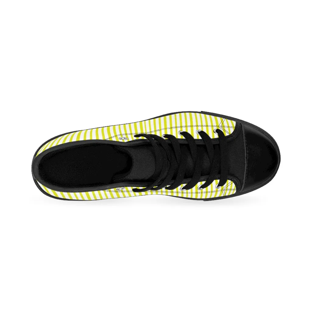 Yellow Striped High-top Sneakers, Modern Stripes Best Men's Designer Tennis Running Shoes